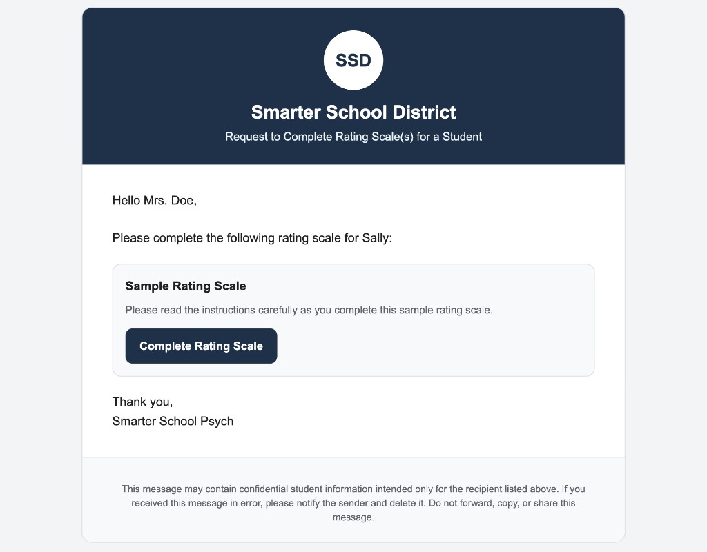 Example Rating Scale Connect email requesting completion of a sample rating scale